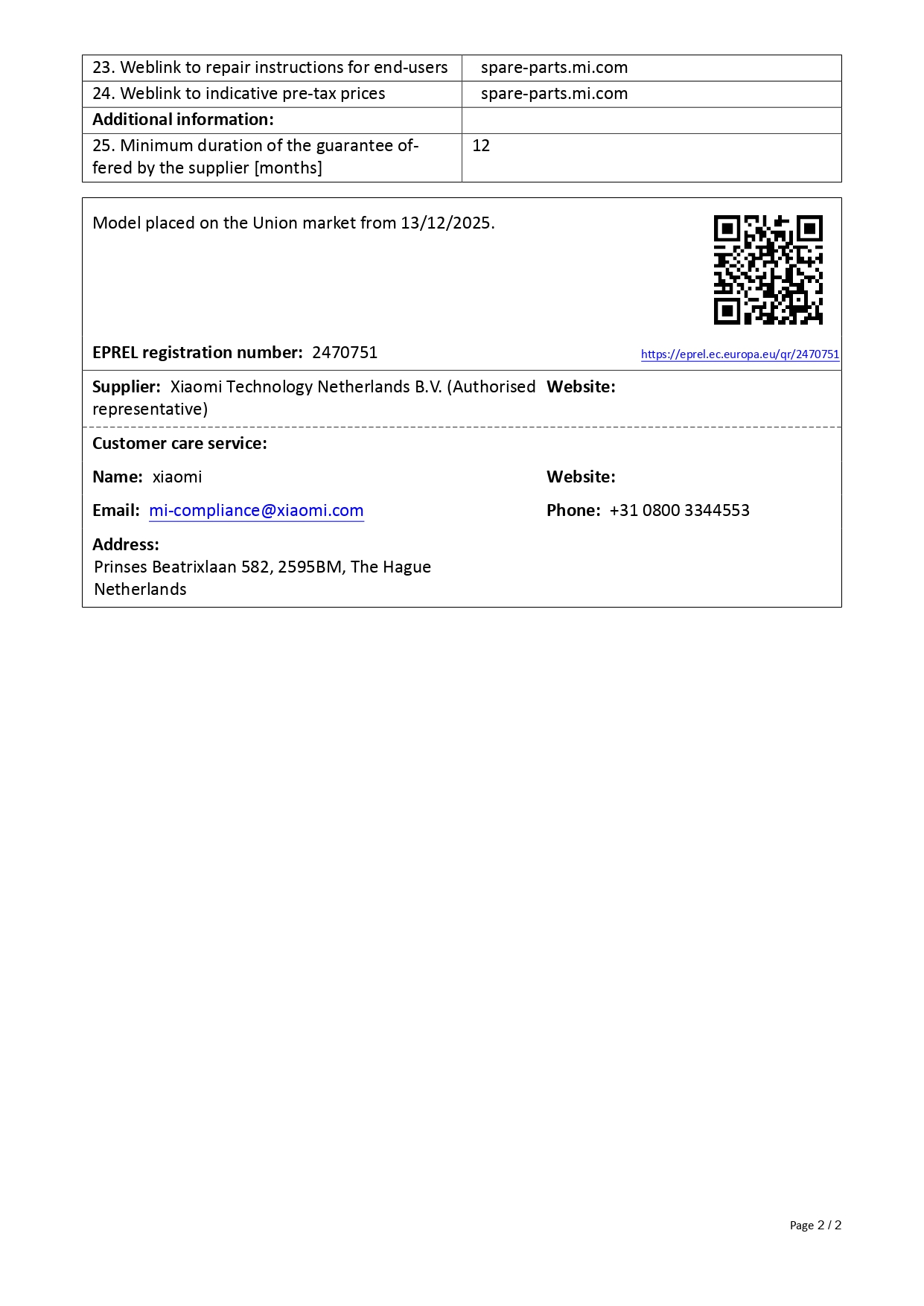 Product sheet