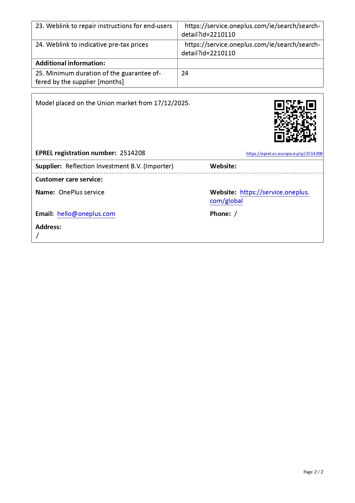 Product sheet