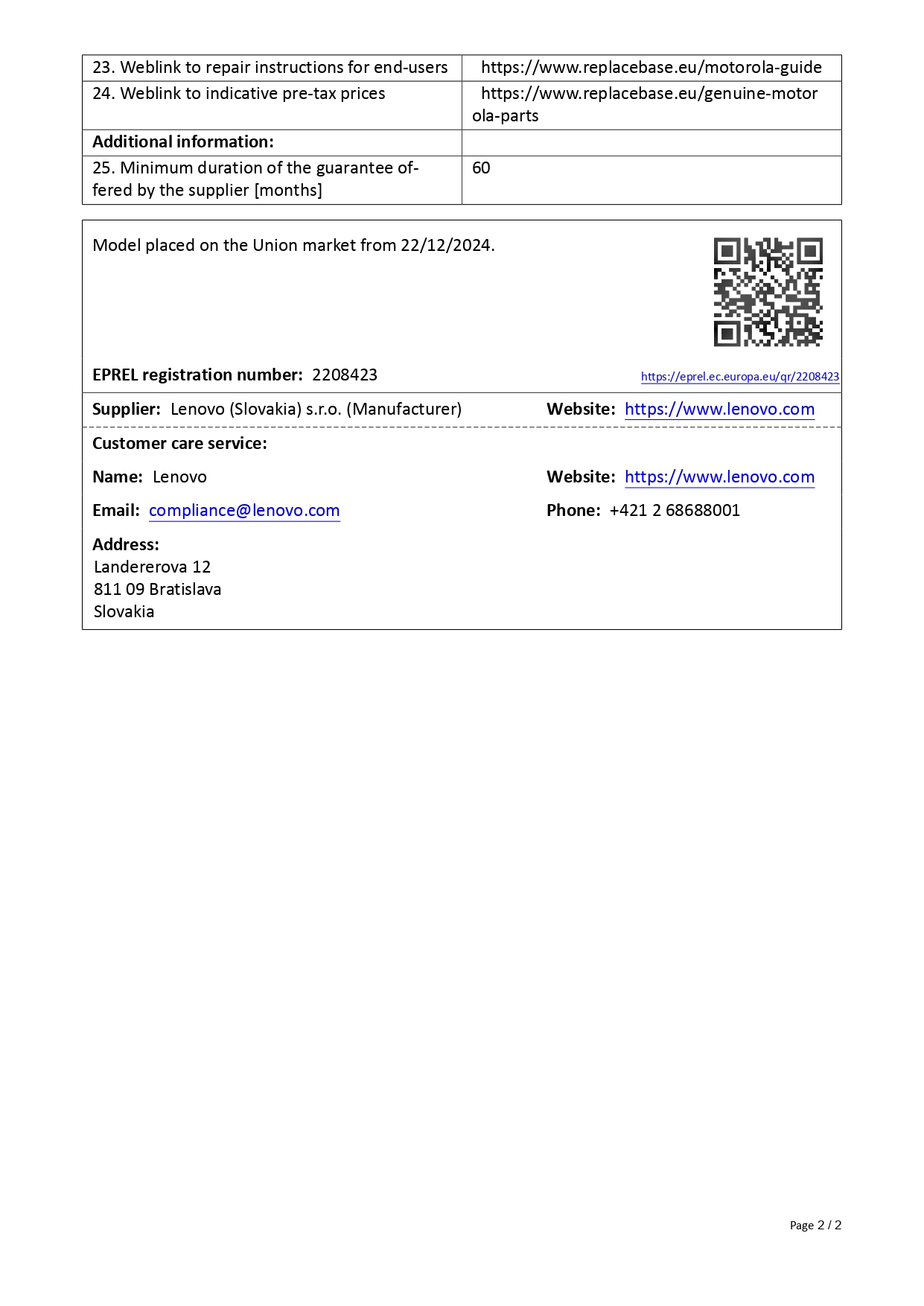 Product sheet