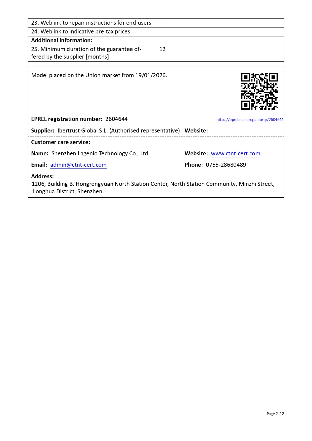 Product sheet