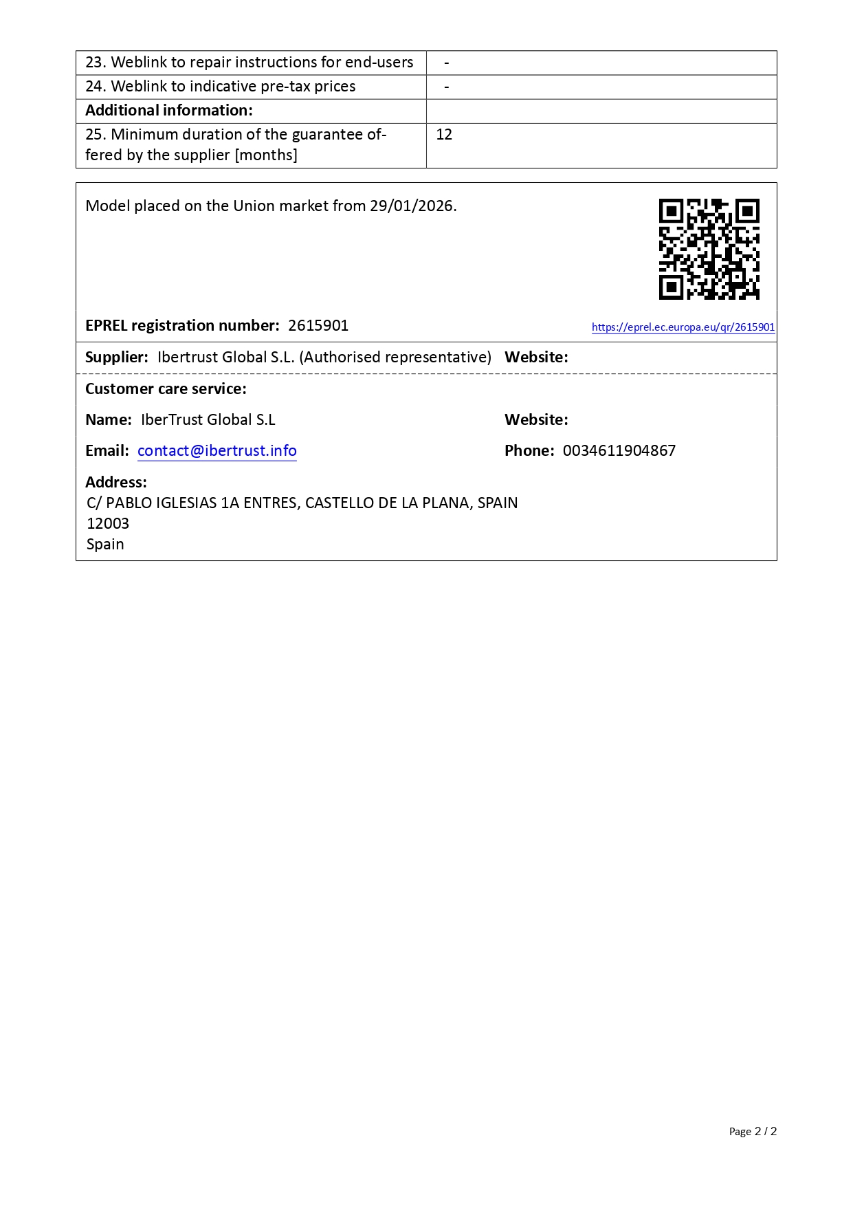 Product sheet