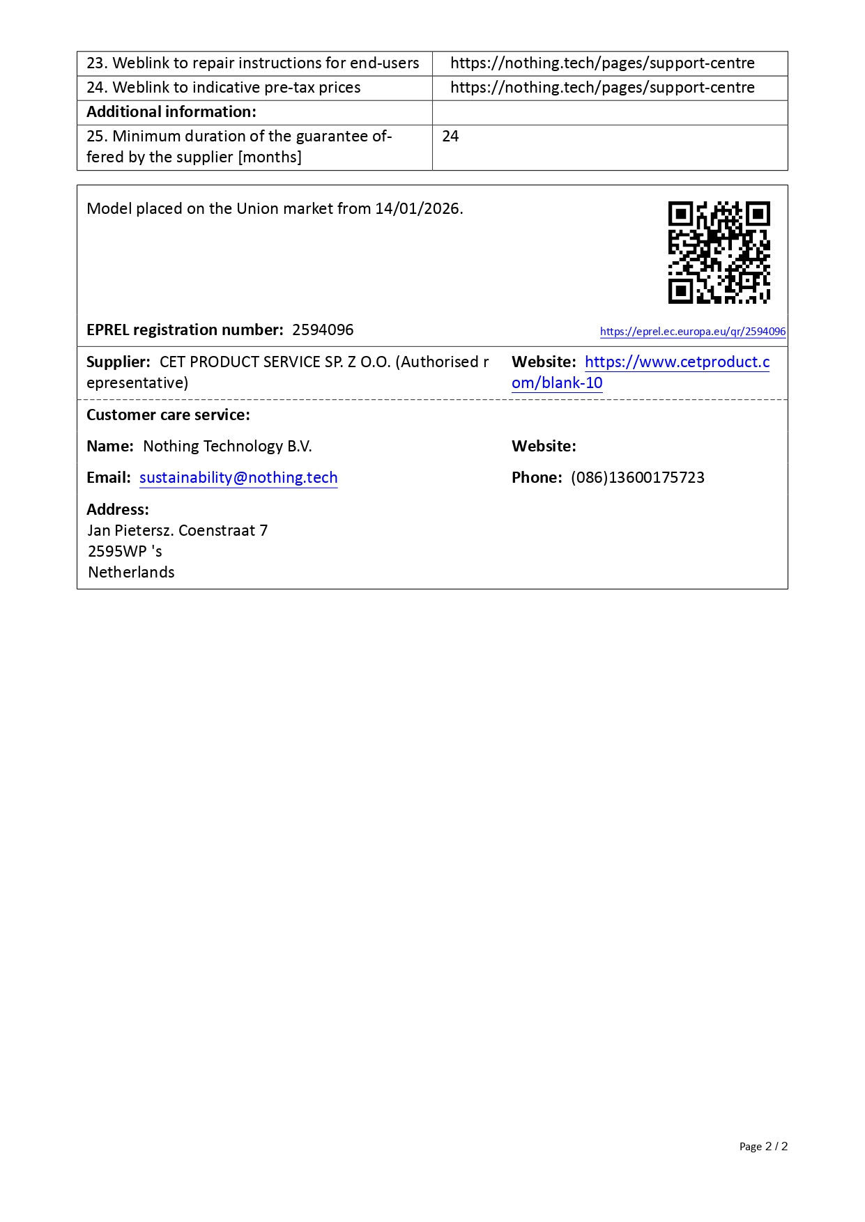 Product sheet