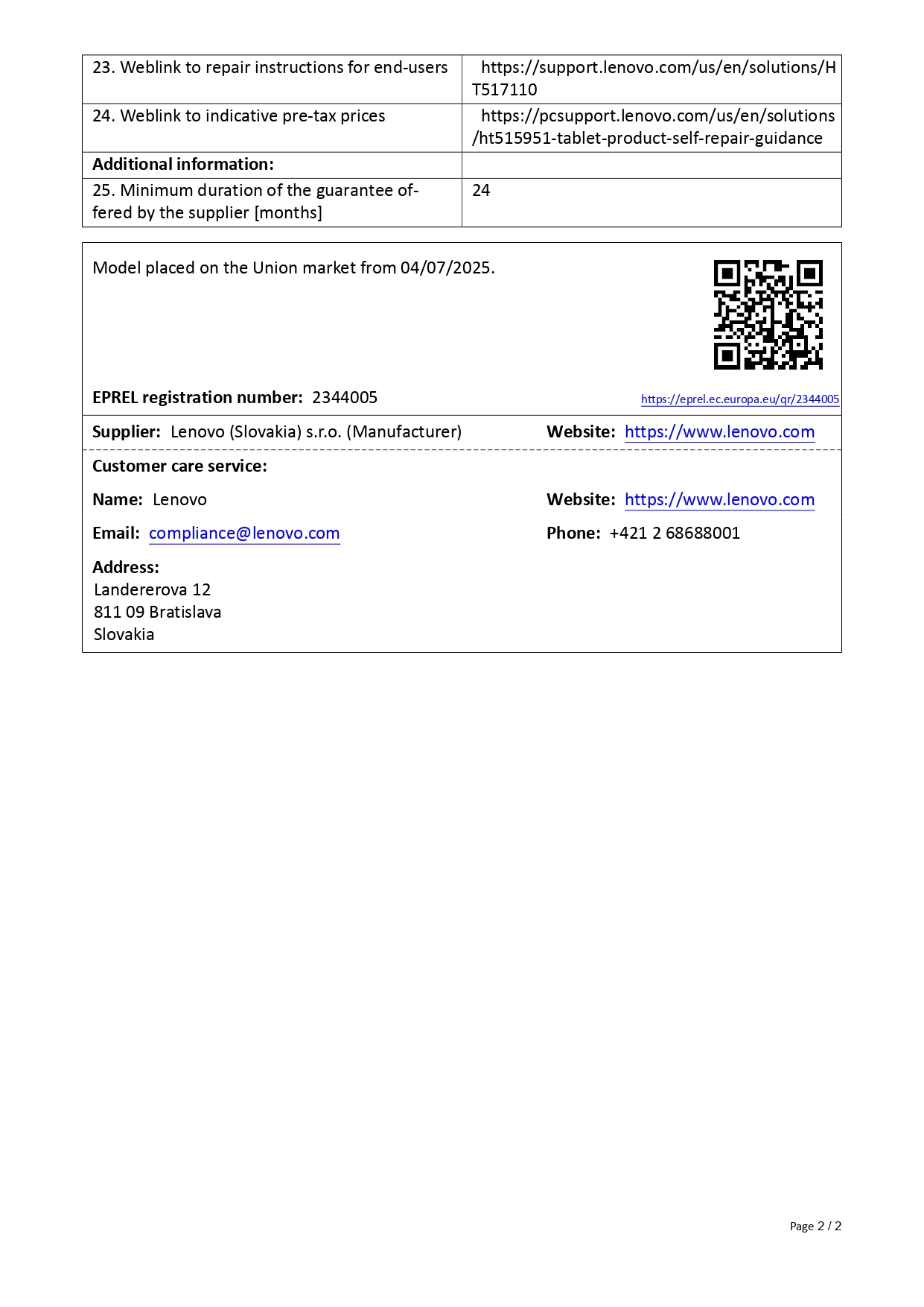 Product sheet