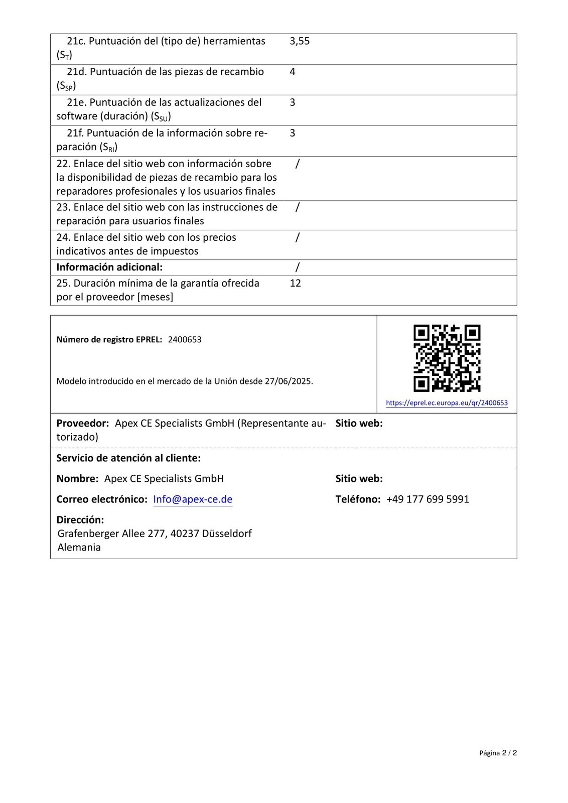 Product sheet