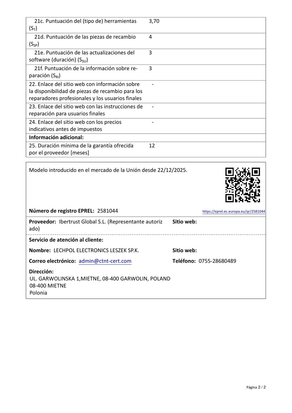 Product sheet