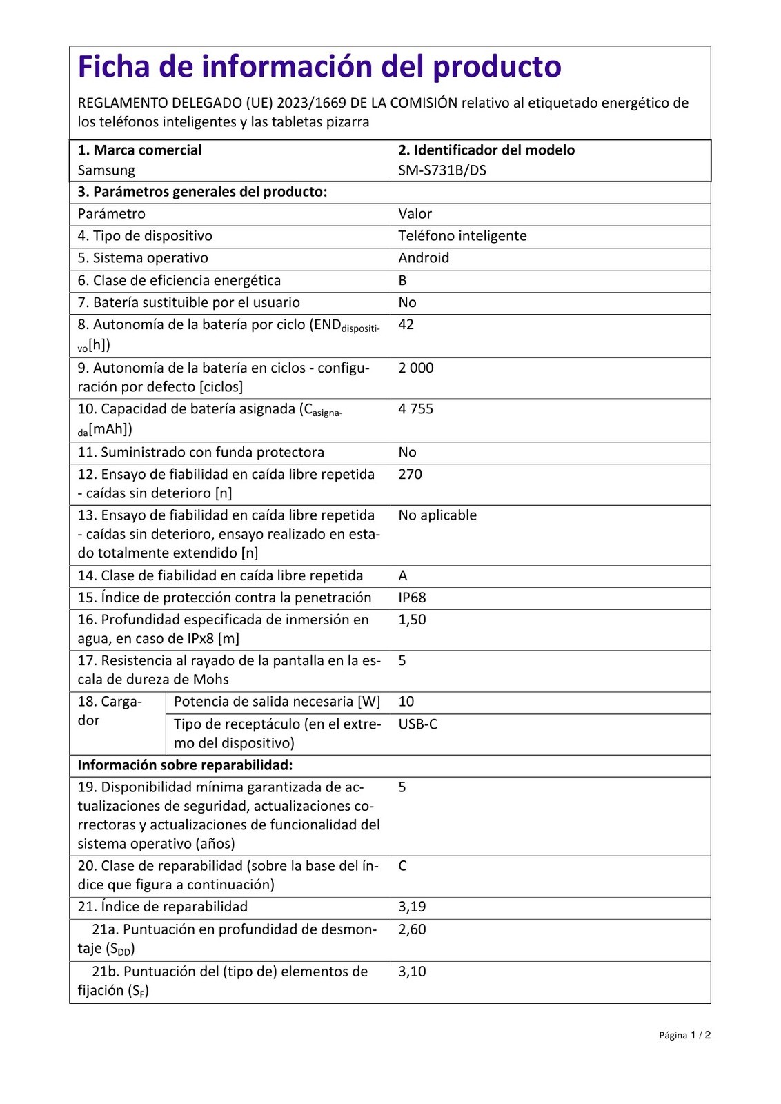 Product sheet