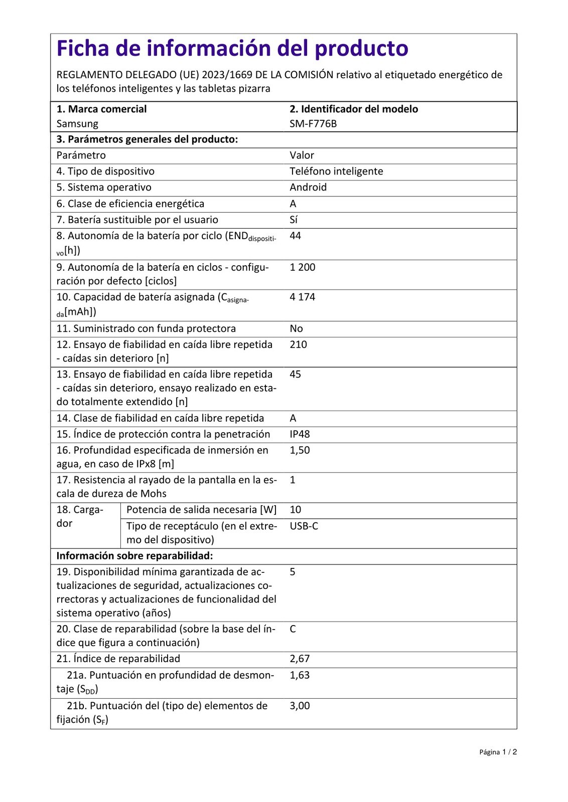 Product sheet